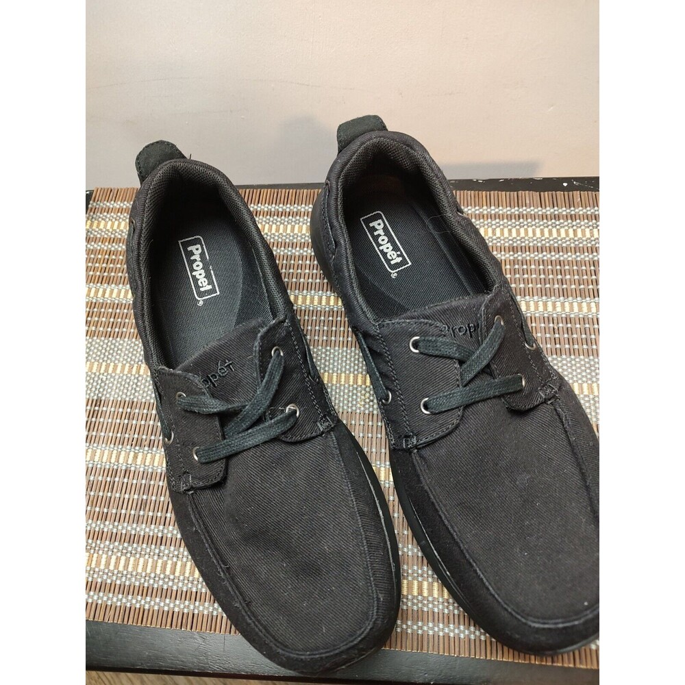 Men's Propet Viasol Lace Boat Shoes MCX042C-BLK Black Canvas Size 11.5 XX 3E